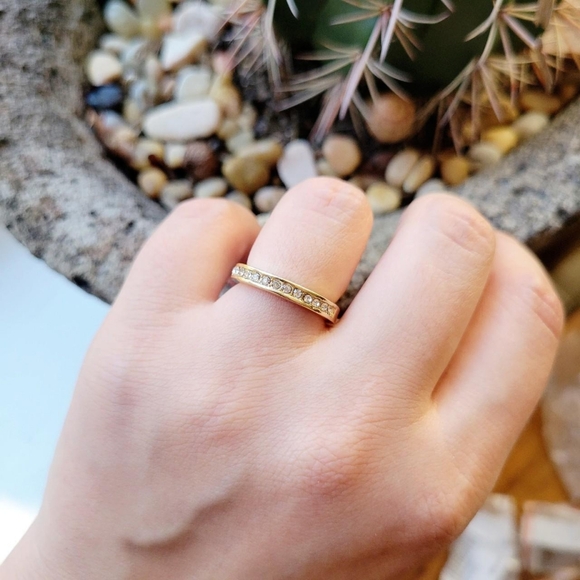 Classic Dainty Gold Rhinestone Ring Band - Picture 5 of 8